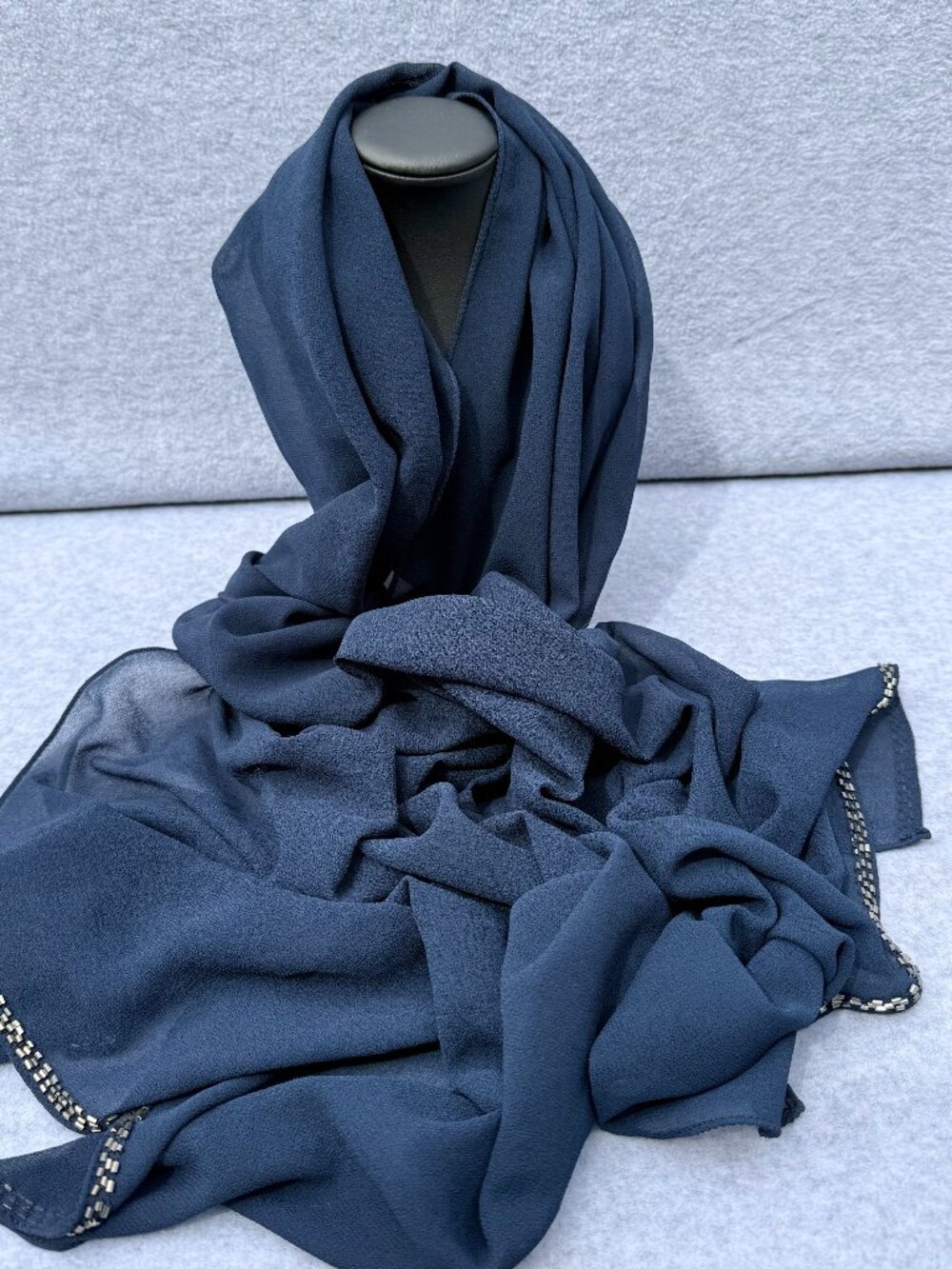 VTG J. KARA Sheer Sequin Wrap Lightweight Navy 60+ Length Airy Evening Wedding